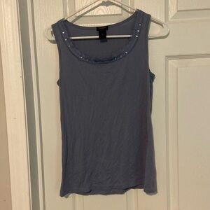 Ann Taylor Women's Sequined Neck Tank Top Sleeveless Shirt Blue Grey Sz Medium